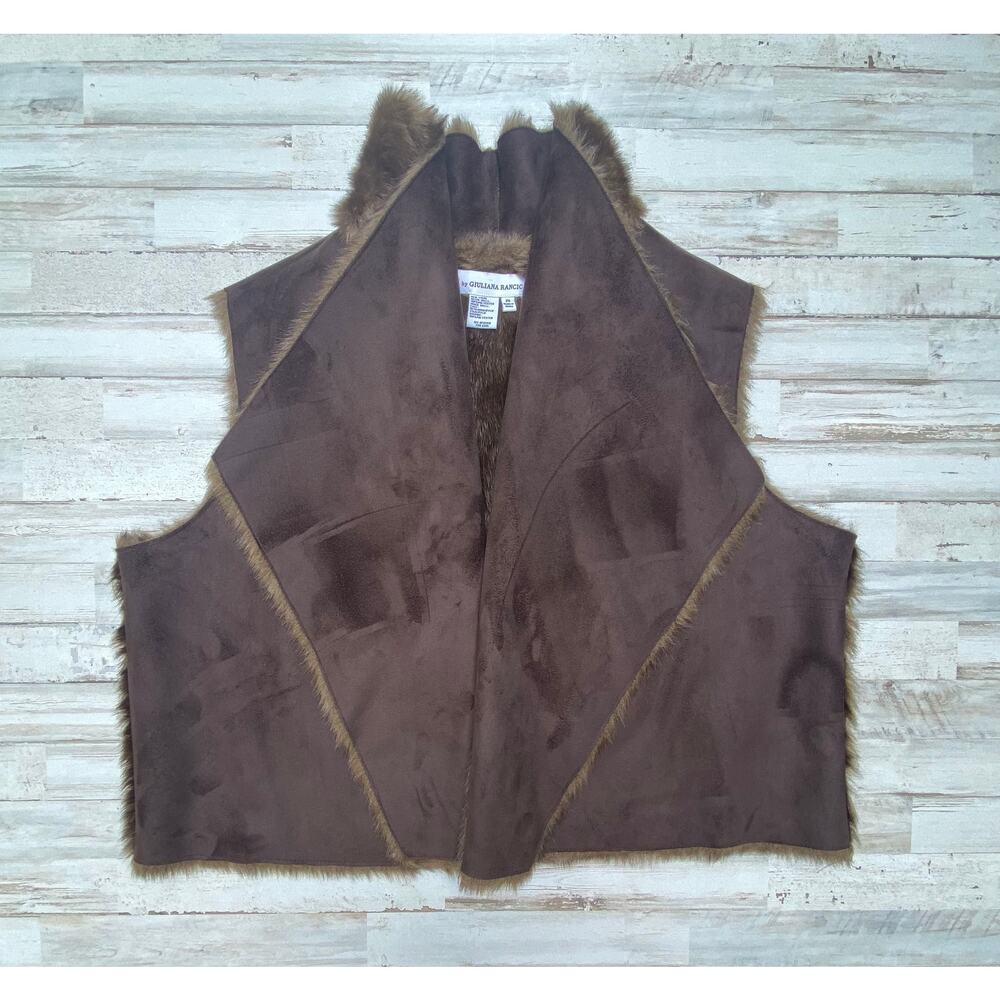 Giuliana Rancic Brown Reversible Faux Fur Vest  SZ 2XL C100077